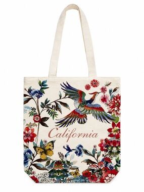 Johnny Was California Canvas Tote Bag Floral with Colorful Bird Print NEW